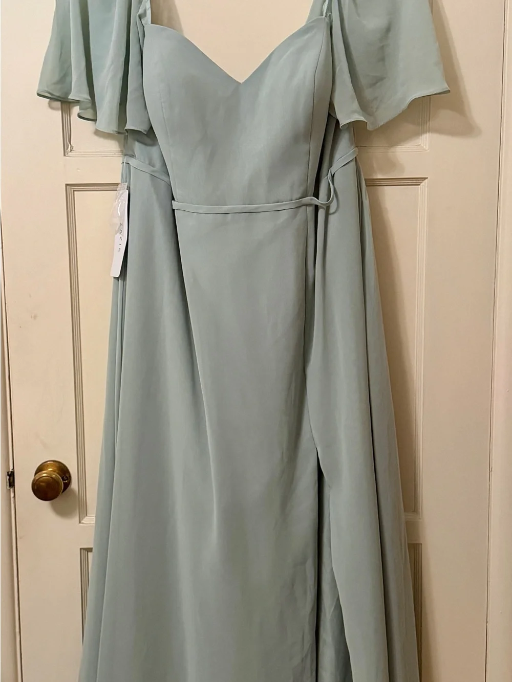 Azazie Chloe Sage Green Bridesmaid Dress with Flutter Sleeves